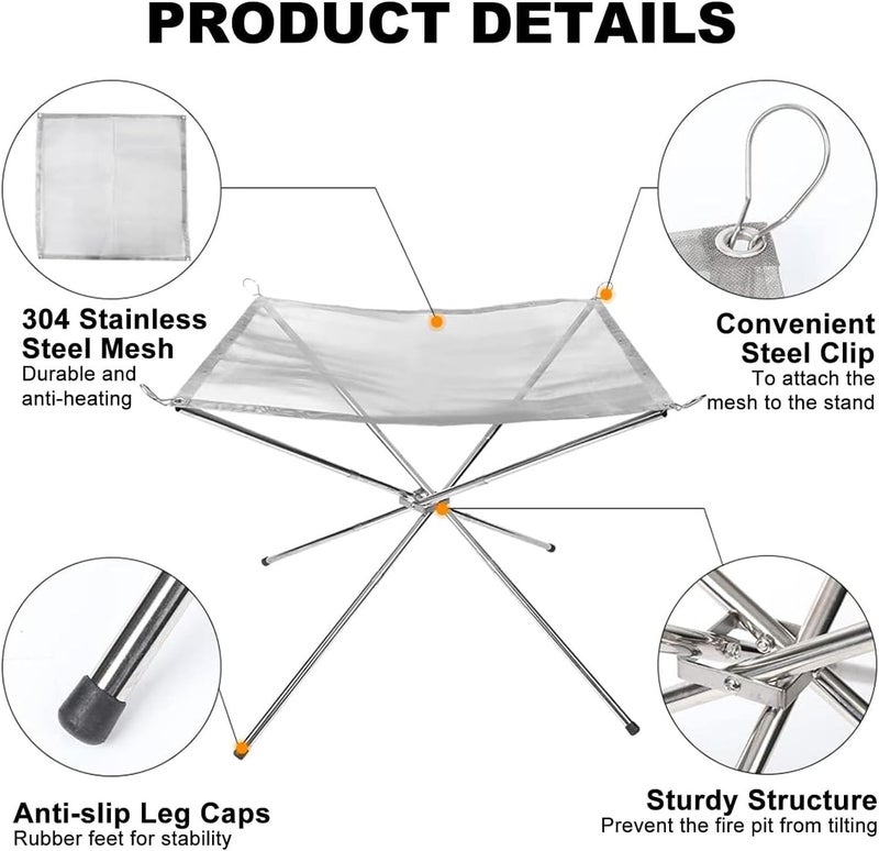 HOOKOR Portable Outdoor Fire Pit 22 Inch - Upgraded Camping Fire Pit Collapsible Foldable Mesh Fire Pits Fireplace for Camping, Campfire, Patio, Backyard and Garden - Carrying Bag Included - Image 2