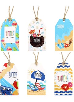 Generic 60 Pack Summer paper Hawaill Tags Summer Vacation Paper Tags with 66ft Cotton Rope for Summer Hawaii Theme Party Favor, Present Wrap Gift Label Package Decors  - Image 1