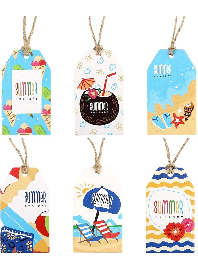 60 Pack Summer paper Hawaill Tags Summer Vacation Paper Tags with 66ft Cotton Rope for Summer Hawaii Theme Party Favor, Present Wrap Gift Label Package Decors - Image 1