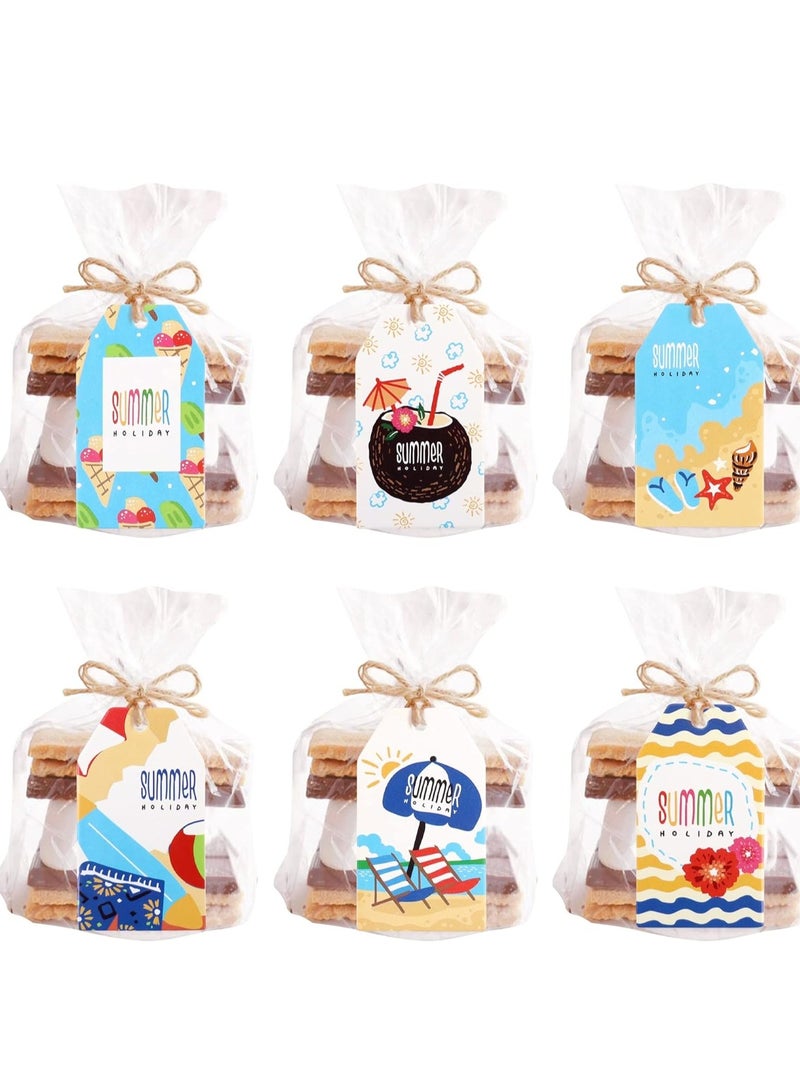 60 Pack Summer paper Hawaill Tags Summer Vacation Paper Tags with 66ft Cotton Rope for Summer Hawaii Theme Party Favor, Present Wrap Gift Label Package Decors - Image 2