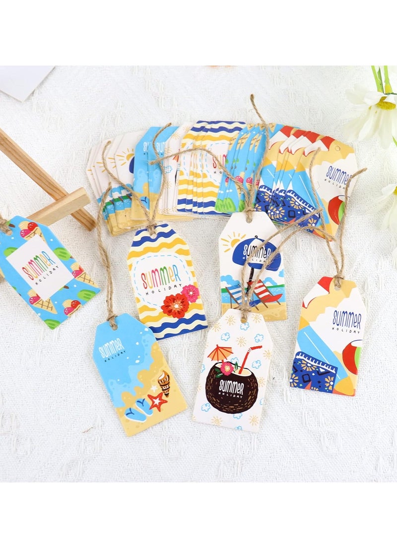 60 Pack Summer paper Hawaill Tags Summer Vacation Paper Tags with 66ft Cotton Rope for Summer Hawaii Theme Party Favor, Present Wrap Gift Label Package Decors - Image 4