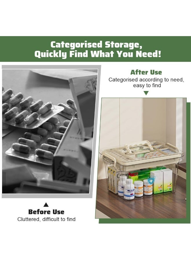 SKY-TOUCH صندوق تخزين الطب العائلي: صندوق تخزين بلاستيكي شفاف مع صينية منظم أدوات مع مقبض صندوق تخزين متعدد الاستخدامات للأدوية والألعاب والأدوات واللوازم المكتبية - Image 5