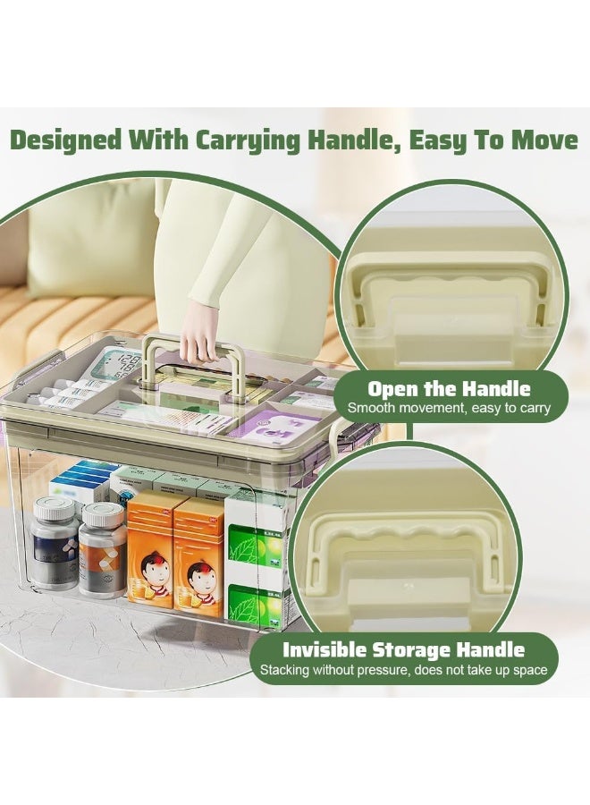 SKY-TOUCH صندوق تخزين الطب العائلي: صندوق تخزين بلاستيكي شفاف مع صينية منظم أدوات مع مقبض صندوق تخزين متعدد الاستخدامات للأدوية والألعاب والأدوات واللوازم المكتبية - Image 3