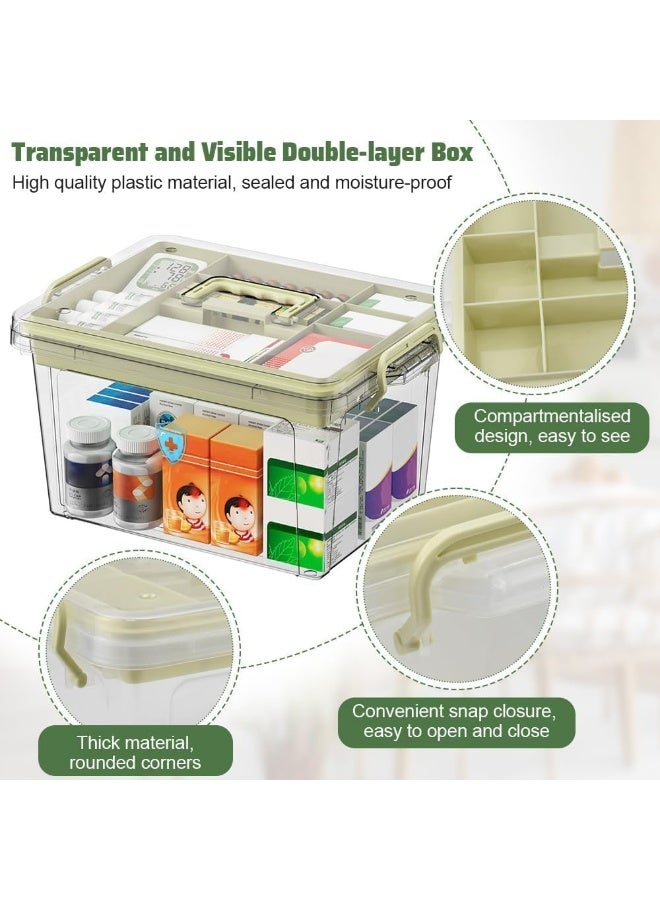 SKY-TOUCH صندوق تخزين الطب العائلي: صندوق تخزين بلاستيكي شفاف مع صينية منظم أدوات مع مقبض صندوق تخزين متعدد الاستخدامات للأدوية والألعاب والأدوات واللوازم المكتبية - Image 4