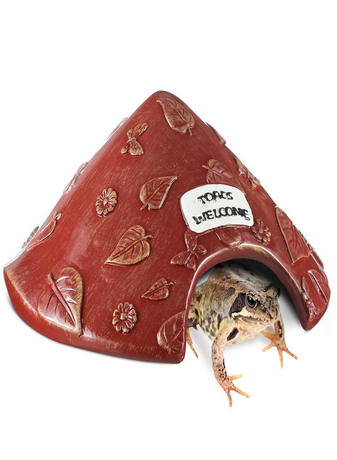 Memorywuu Toad House for Outside Garden, Frog House 8 x 8 x 3.9 Inch Reptile Hide Cave for Toad Frog Turtle Lizard Aquarium Fish(Red) - Image 1