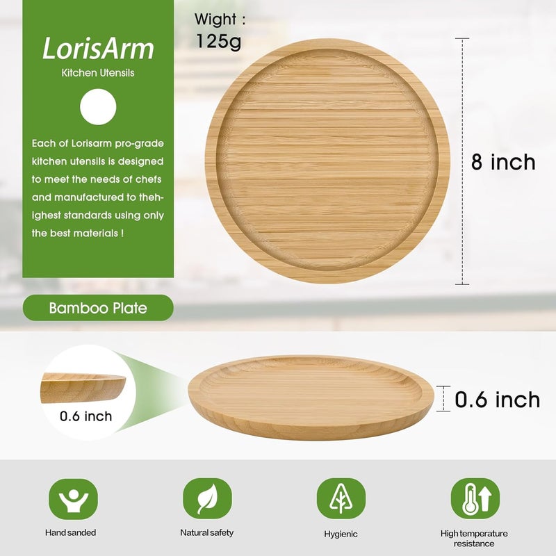 LorisArm Bamboo Plates 8inch Round ServingTray Wooden Plate Reusable Wood Serving Platter for Dinner Dessert Salad Appetizer Snack - Image 2