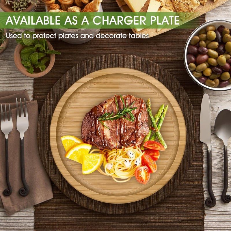 LorisArm Bamboo Plates 8inch Round ServingTray Wooden Plate Reusable Wood Serving Platter for Dinner Dessert Salad Appetizer Snack - Image 3