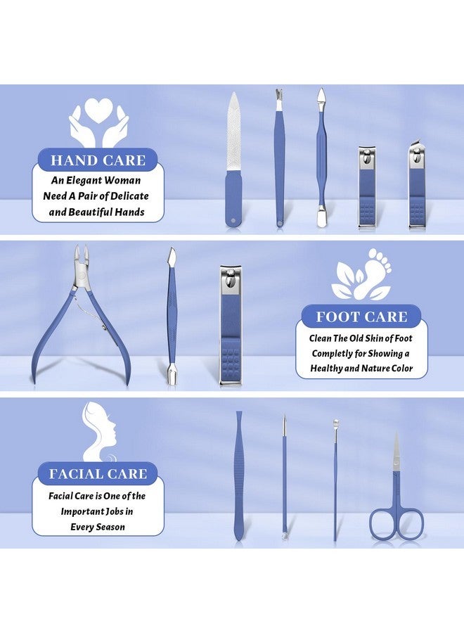 BLESWIN Manicure Set Professional Nail Clippers Pedicure Kit, 12 Pcs Stainless Steel Nail Care Tools Grooming Kit With Luxurious Travel Leather Case For Men Women Gift (Blue) - Image 2