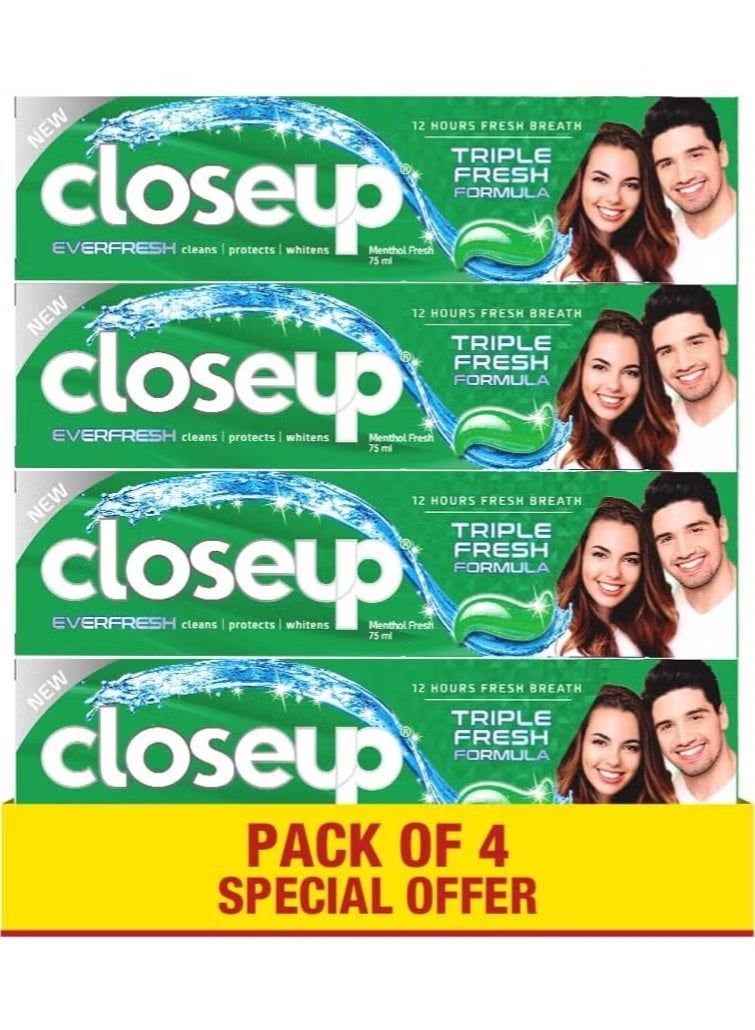 Closeup Triple Fresh Gel Toothpaste, for 24 hours fresh breath, Menthol Fresh, with antibacterial 75 ML