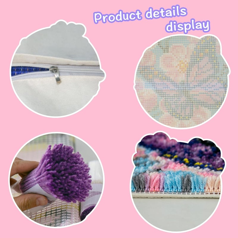 LAPATAIN Latch Hook Kits for DIY Throw Pillow Cover,Needlework Cushion Cover Hand Craft Crochet for Great Family 17X17inch Two Elephants(Grey and White) - Image 3