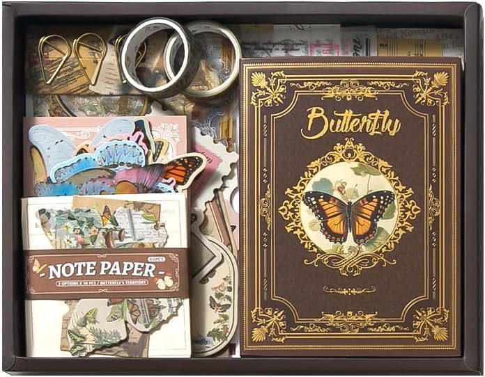 MGNLR MGNLR Vintage Journal Scrapbook Pack Kit for Art Journaling Bullet Planners DIY Paper Stickers Aesthetic Scrapbook DIY Scrapbook Gift for Friend Kid Lover in Birthday Nature Butterflies Story 