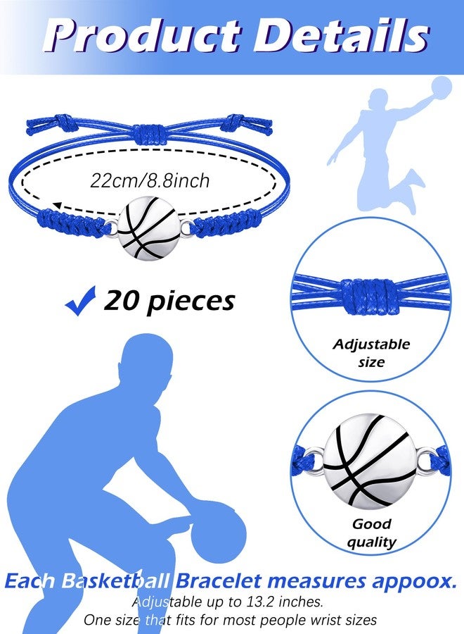 جيديف مجموعة جاديف من 20 قطعة من أساور كرة السلة، سوار قابل للتعديل مزين بتعليقات كرة السلة، سوار من حبل مضفر مزين بتعليقات، هدية مثالية للفتيات المراهقات ولاعبات معظم الفرق الرياضية (أزرق) - Image 2