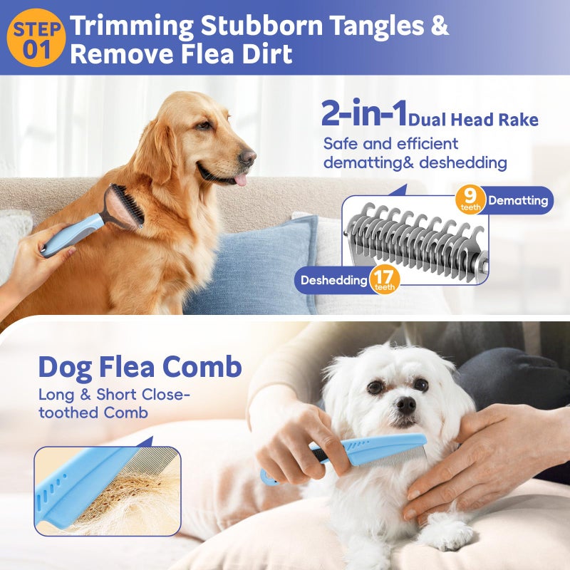 2TRUL Dog Brush for Shedding 13pcs Bath Grooming Kit with Pet Nail Clipper and File - Dog Bath Brush Cat Grooming Supplies, Dematting Comb Bath Brush Shampoo Scrubber for Dogs and Cats - Image 3