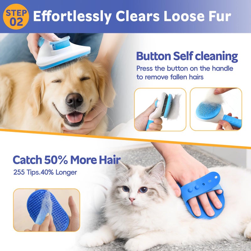 2TRUL Dog Brush for Shedding 13pcs Bath Grooming Kit with Pet Nail Clipper and File - Dog Bath Brush Cat Grooming Supplies, Dematting Comb Bath Brush Shampoo Scrubber for Dogs and Cats - Image 4
