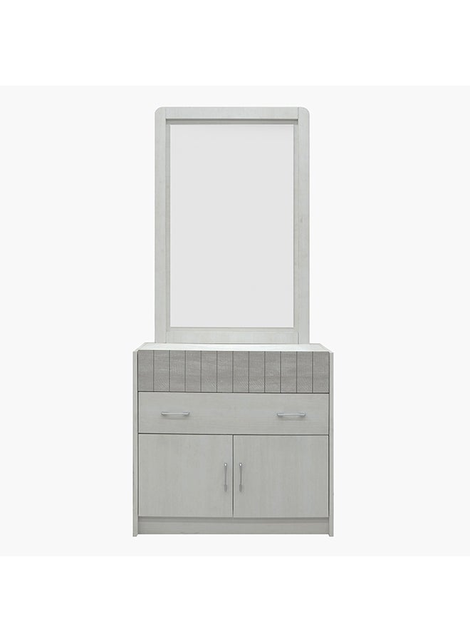 Home Box خزانة ملابس صغيرة ببابين ودرجين من ليفربول | طاولة الزينة | طاولة الغرور | طاولة مكياج مع مرآة لون أبيض 40 × 76 × 80 سم - Image 2