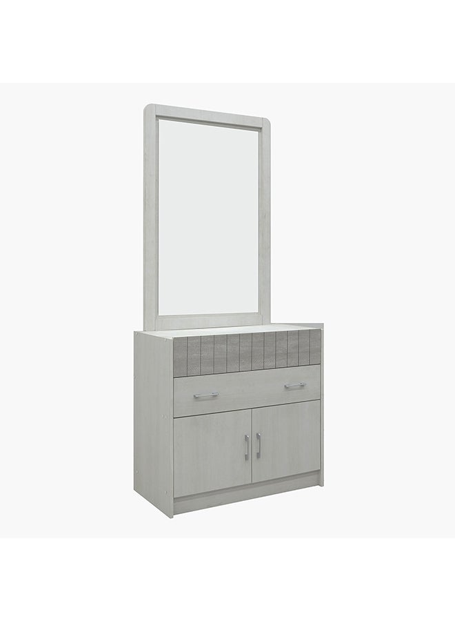 Home Box خزانة ملابس صغيرة ببابين ودرجين من ليفربول | طاولة الزينة | طاولة الغرور | طاولة مكياج مع مرآة لون أبيض 40 × 76 × 80 سم - Image 3