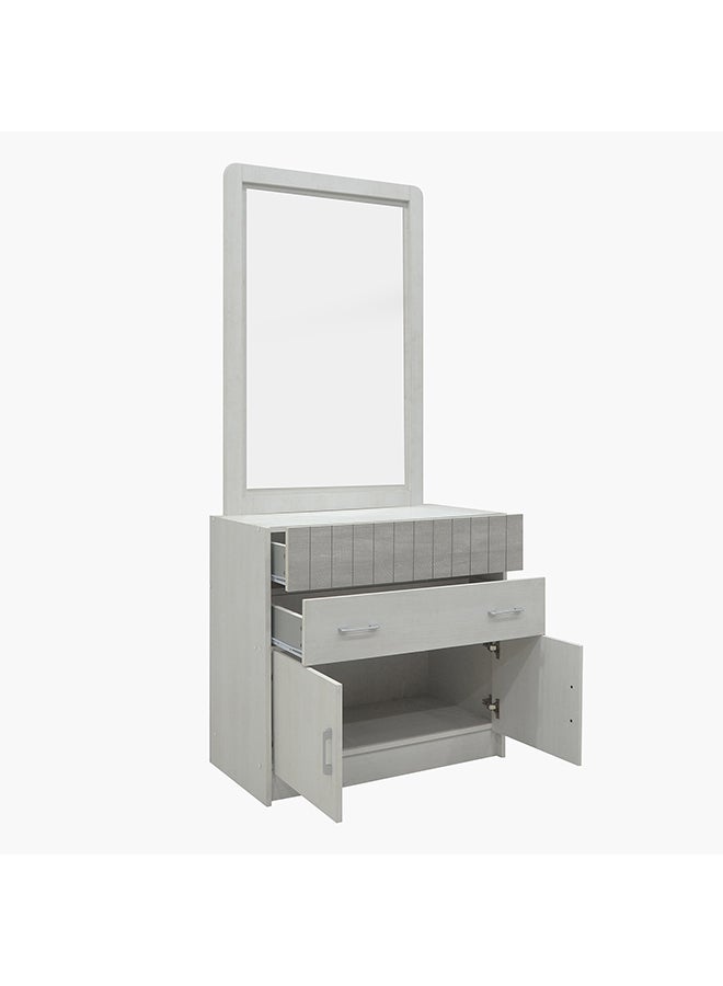 Home Box خزانة ملابس صغيرة ببابين ودرجين من ليفربول | طاولة الزينة | طاولة الغرور | طاولة مكياج مع مرآة لون أبيض 40 × 76 × 80 سم - Image 4