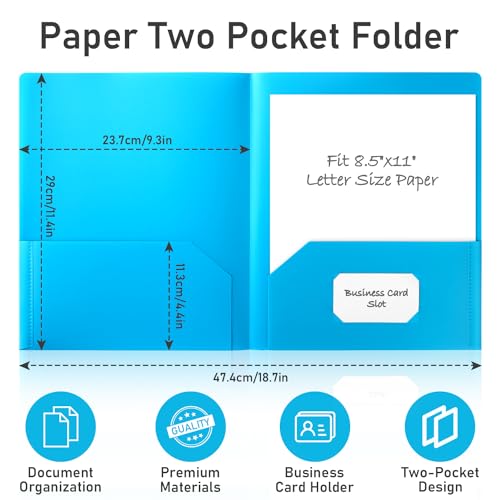 Timart Folders with Pockets-6 Pack, 2 Pocket Folders Fit Letter Size Paper, Colored Plastic File Folders for Documents, Plastic File Folder for School Office Home Bussiness - Image 2
