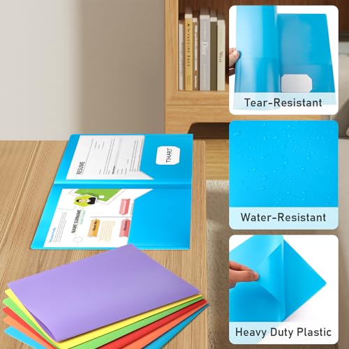 Timart Folders with Pockets-6 Pack, 2 Pocket Folders Fit Letter Size Paper, Colored Plastic File Folders for Documents, Plastic File Folder for School Office Home Bussiness - Image 3