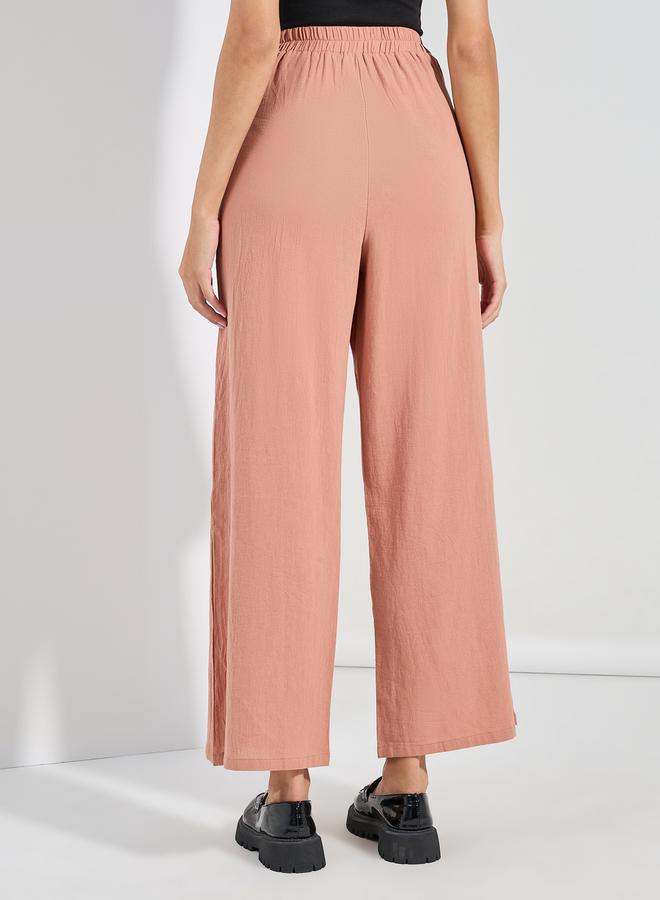 Styli Textured Wide Leg Pants with Button Detail  - Image 4