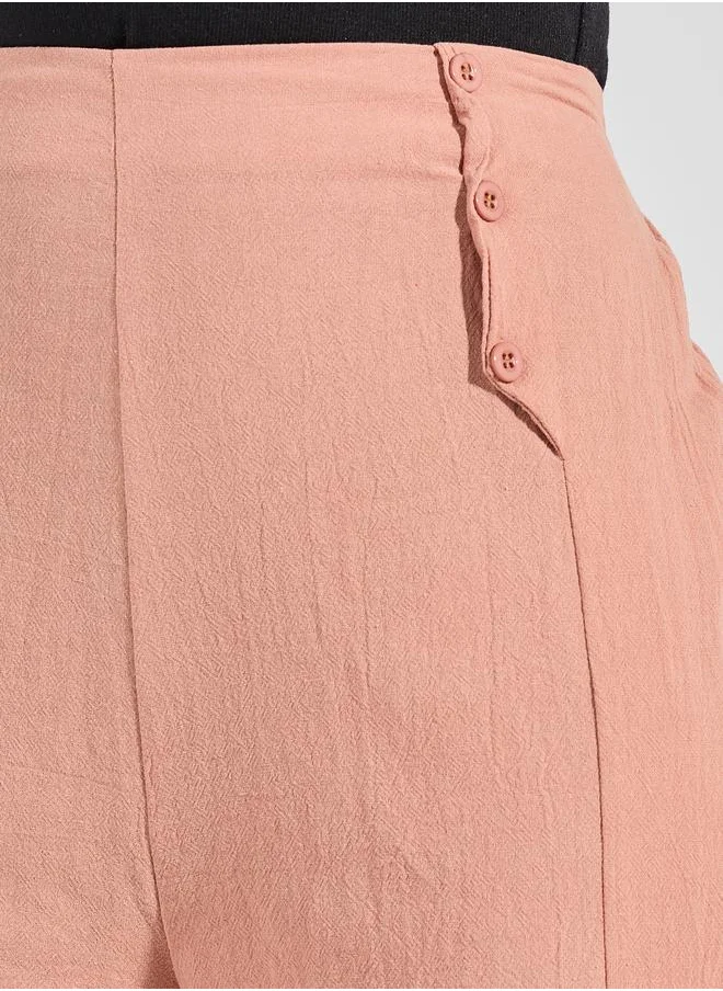 ستايلي Textured Wide Leg Pants with Button Detail
