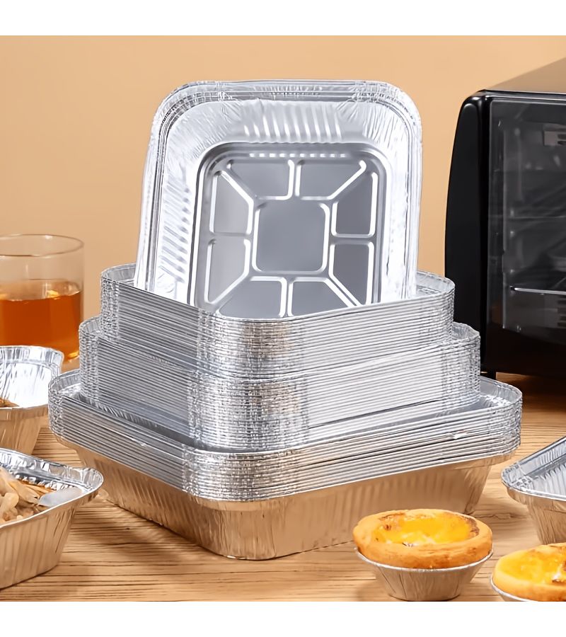 60 Pack 8 Inch Square Aluminum Foil Pans Heavy Duty Disposable for Baking Air Fryer - Image 4