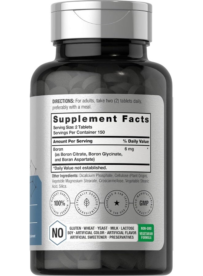 Horbäach Triple Boron Complex 6 mg Supplement | 300 Tablets | Vegetarian, Non-GMO & Gluten Free | Triple Action Boron Citrate, Boron Glycinate, Boron Aspartate | by Horbaach - Image 2