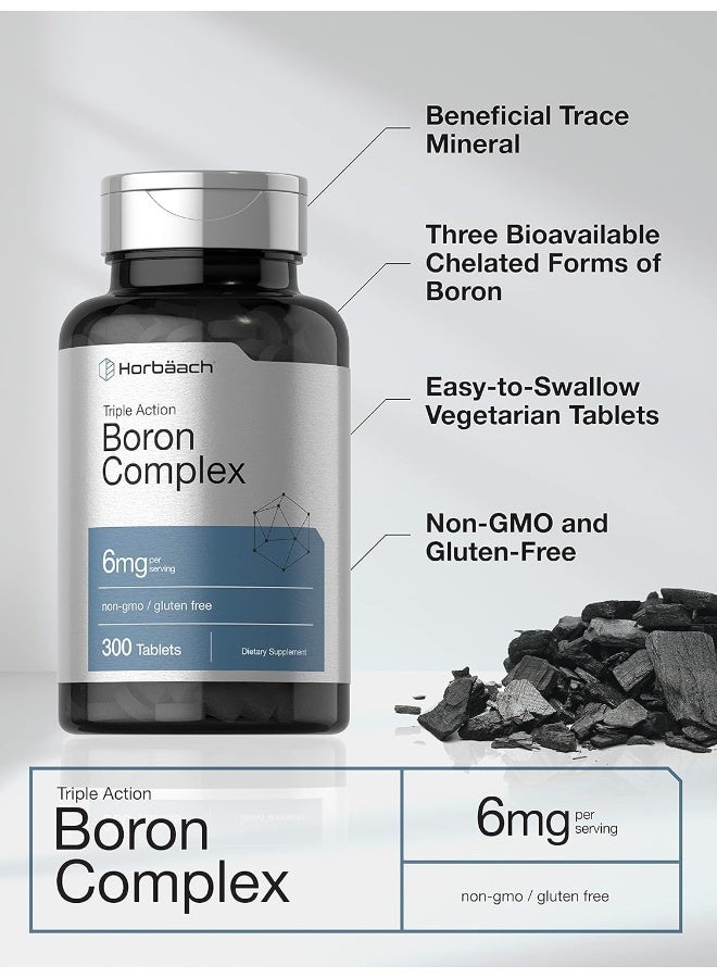 Horbäach Triple Boron Complex 6 mg Supplement | 300 Tablets | Vegetarian, Non-GMO & Gluten Free | Triple Action Boron Citrate, Boron Glycinate, Boron Aspartate | by Horbaach - Image 3
