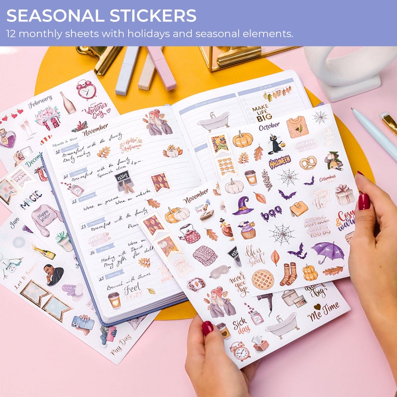 GoGirl Value Sticker Pack â€“ 850+ Small Aesthetic Stickers for Planner, Journal & Calendar â€“ Holidays, Seasonal Stickers, Inspirational Quotes, to-dos, Appointments, Budgeting & Text Boxes â€“ 19 Sheets - Image 3