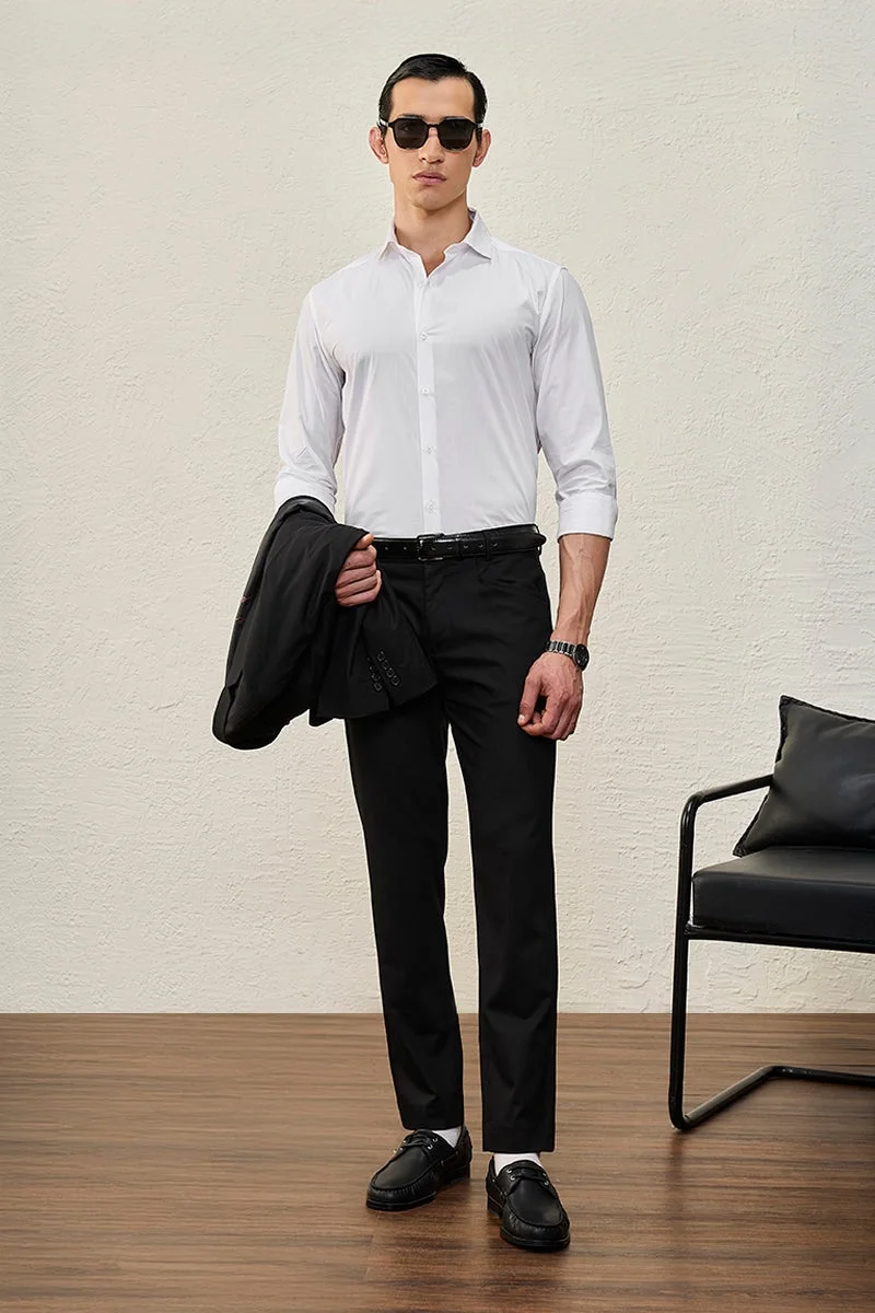 SNITCH White Solid Long Sleeve Slim Fit Formal Luxe Shirt