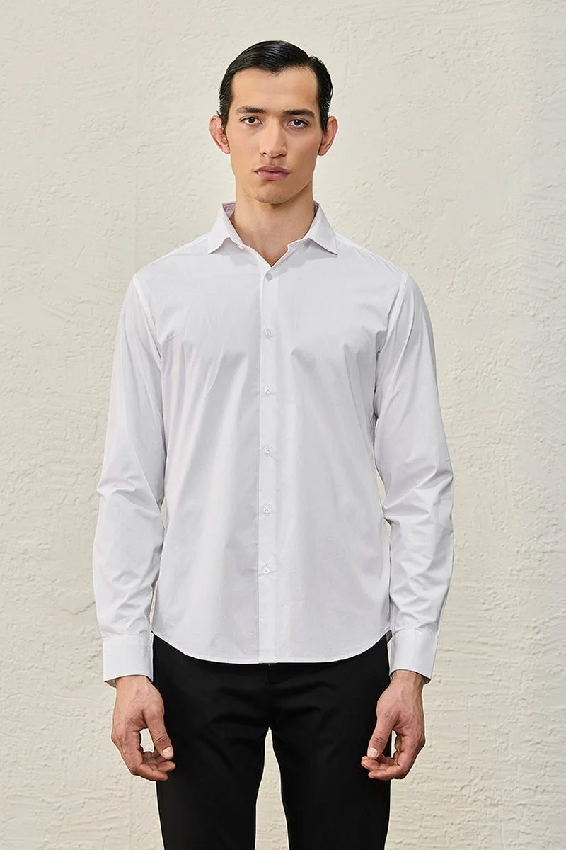 SNITCH White Solid Long Sleeve Slim Fit Formal Luxe Shirt
