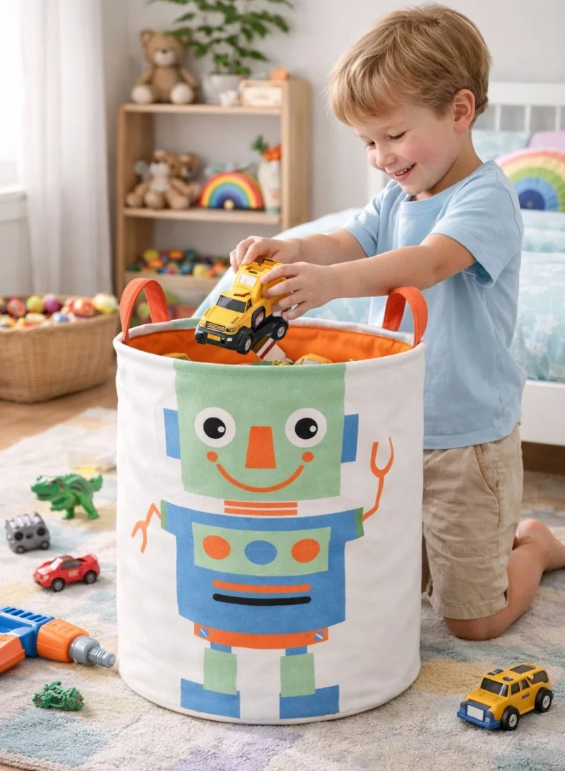 1Chase Robo Buddy Robo Buddy Kids Laundry Basket Robot Themed Foldable Toy & Clothes Storage Bin with Rope Handles for Bedroom and Playroom  | Best Price UAE