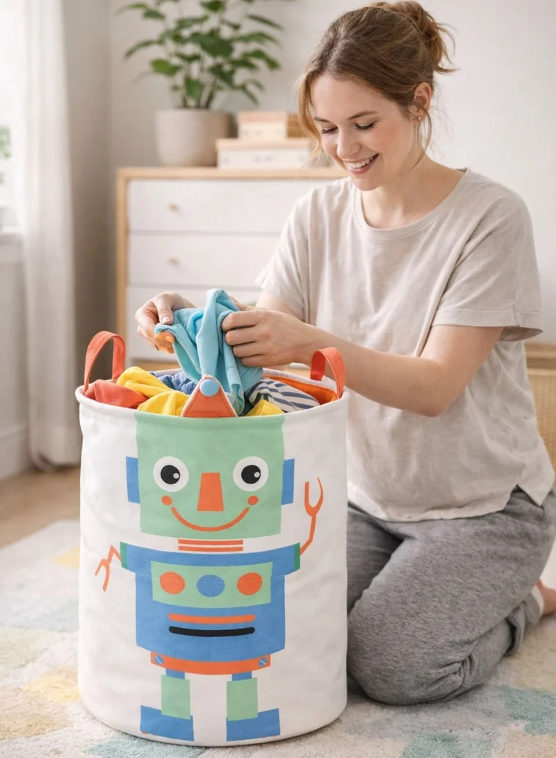1Chase Robo Buddy Robo Buddy Kids Laundry Basket Robot Themed Foldable Toy & Clothes Storage Bin with Rope Handles for Bedroom and Playroom  | Best Price UAE
