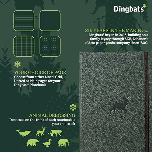 Dingbats* Notebooks Dingbats A5 Wildlife Notebook Journal Hardcover, Cream 100gsm Ink-Proof Paper, 6.1 x 8.5 inches, 192 pages (Green Deer, Squared) - Image 2