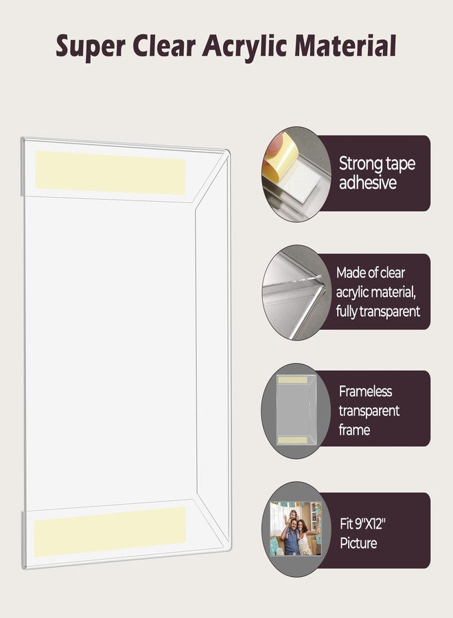 Wbtran 9 x 12 Acrylic Picture Frame, Horizontal/Vertical Clear Photo Frame for Wall with Tape, No Drilling Floating Hanging Frameless Picture Frame, Wall Mount Sign Holder for Home, School, Office - Image 4