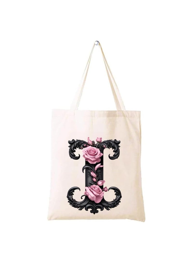 برينت شوب فور مي حقيبة يد قطنية مطبوعة بالحروف الأبجدية - حقيبة قطنية بتصميم حرف واحد أولي - مثالية للمدرسة - السفر - هدية عيد ميلاد - Image 1