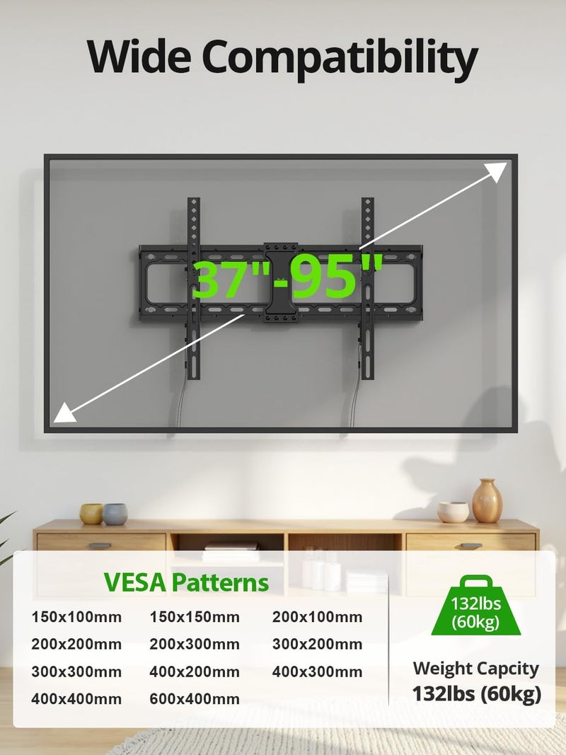 USX MOUNT UL Listed TV Wall Mount Tilting Brackets for Most 37"-90" Flat Curved Screen TVs with Max VESA 600x400mm, Weight Capacity 132lbs, Low Profile Space Saving for 16", 24" Stud - Image 2