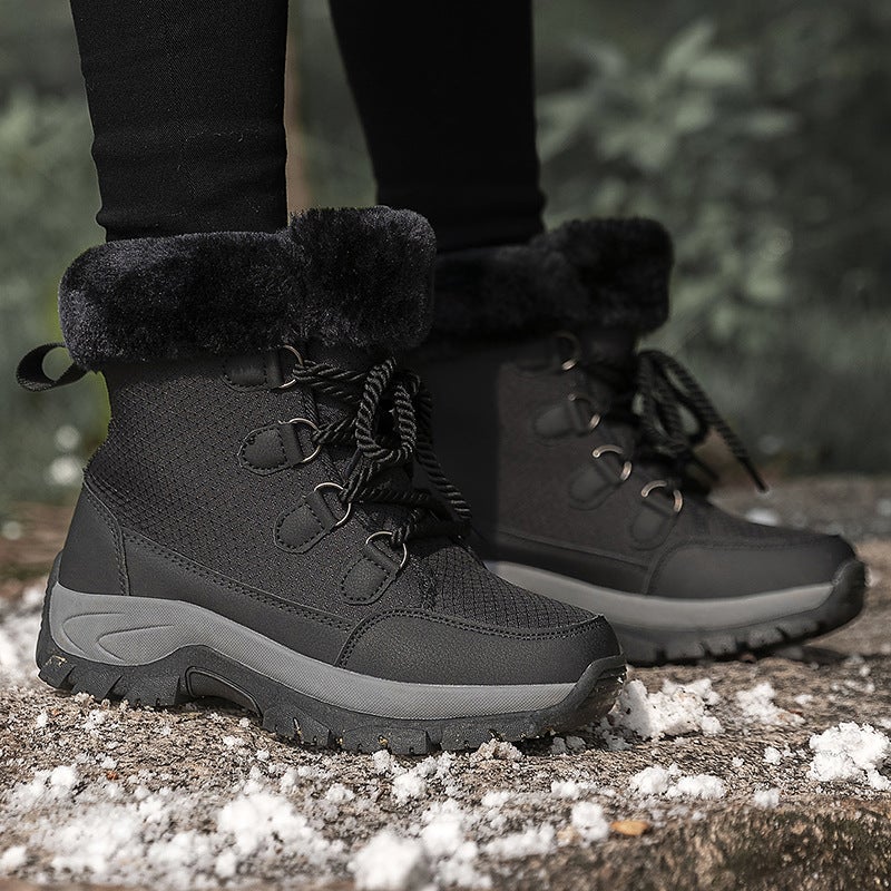 New Winter Snow Boots For Men And Women, Cotton Shoes For Couples, Velvet Thickeneded Warm Shoes, Wear-Resistant, Non-Slip Outdoor Hiking Boots - Image 4