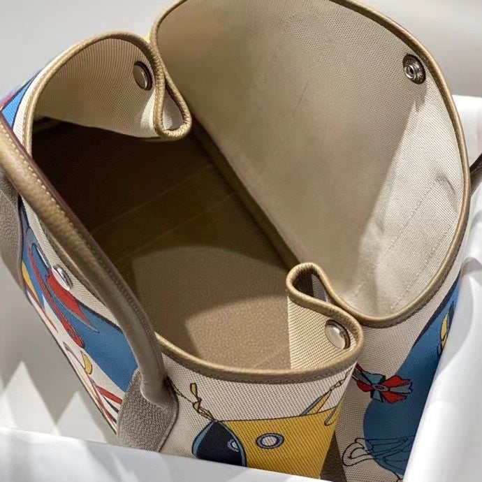 Graffiti Painted Canvas Spliced ​​First-Layer Cowhide Garden Bag High-End Large-Capacity Retro Handbag For Women - Image 5