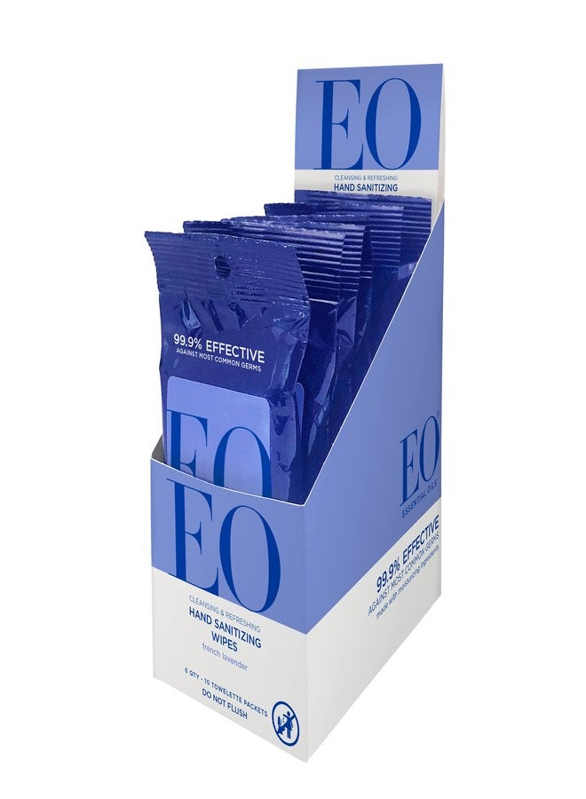 EO Hand Cleansing Wipes, 10 Wipes (Pack of 6), French Lavender, Plant Derived Alcohol with Pure Essential Oils - Image 1