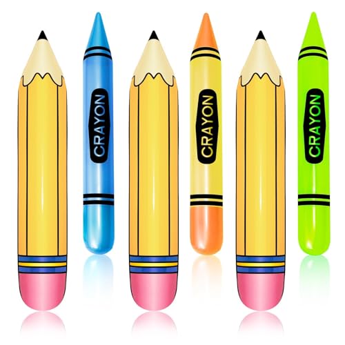 Denylo pro طقم بالونات قلم رصاص قابل للنفخ مكون من 6 قطع بألوان متعددة لعودة المدارس زينة حفلات المدارس للفصول الدراسية والملعب في الداخل والخارج زينة حفلات عيد الميلاد - Image 1