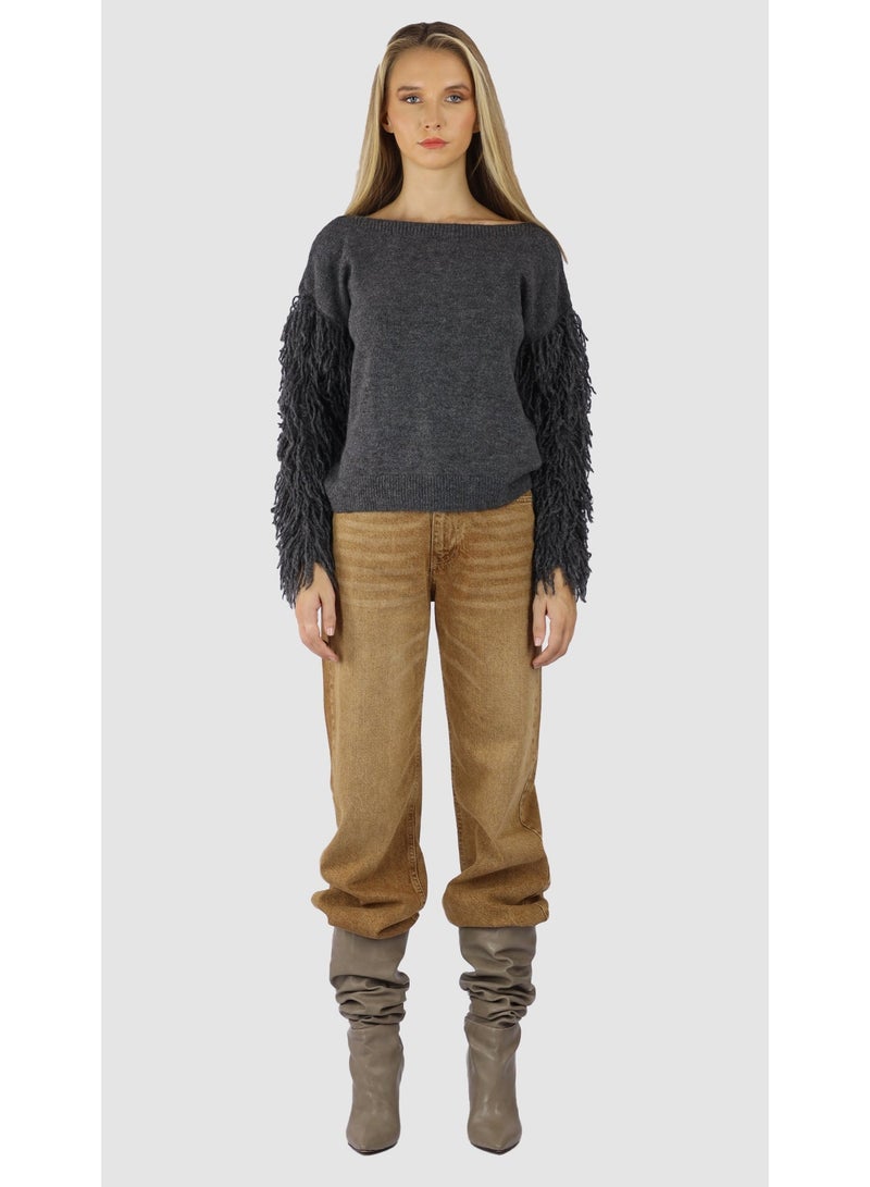 KYVELi Women Fringe Detail Knit Top- Grey - Image 2