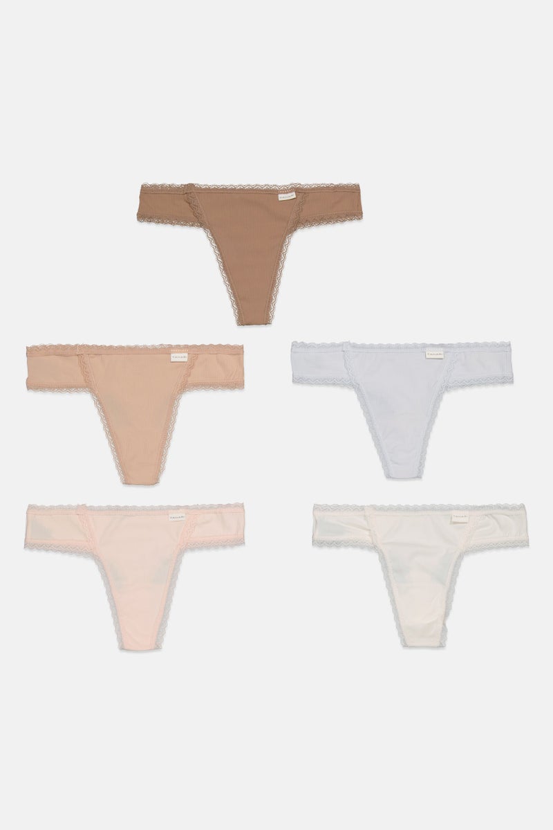 Tahari Women 5 Pack Rayon Thong Panty, Beige - Image 1