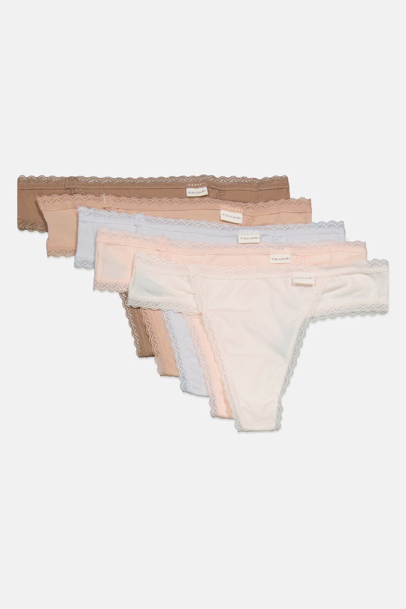 Tahari Women 5 Pack Rayon Thong Panty, Beige - Image 3