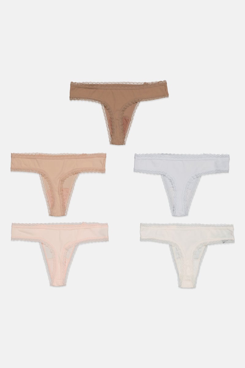 Tahari Women 5 Pack Rayon Thong Panty, Beige - Image 2