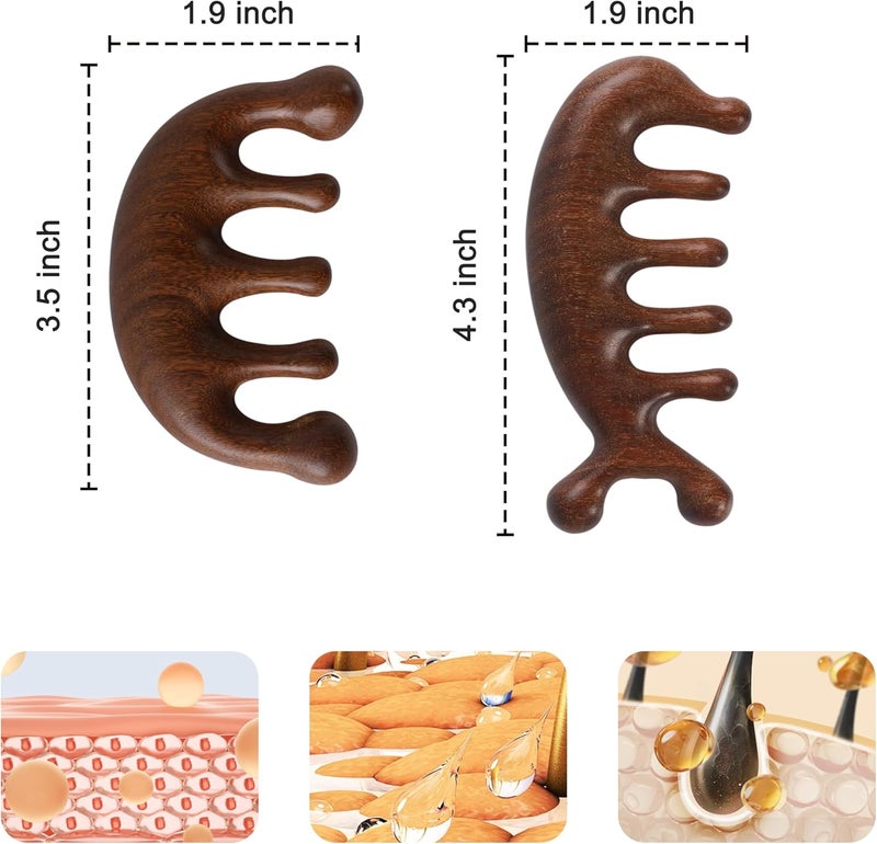 MoHern Scalp Massager Loc Comb 2 Pcs Handmade Sandalwood Wide Tooth Comb for Hair Growth Wooden Meridians Massager for Head Hand Face Shoulder Neck Breast - Image 2