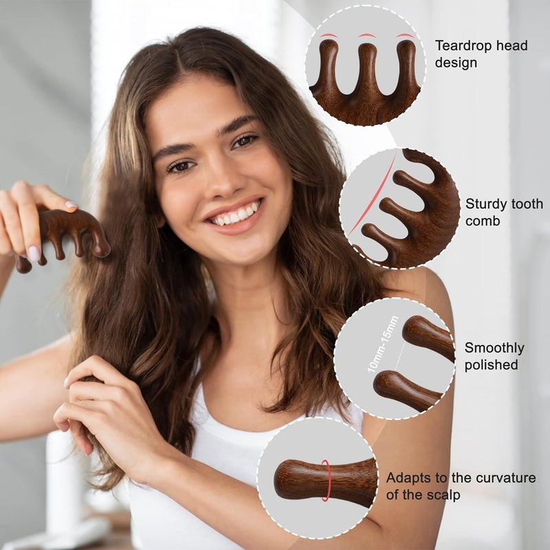 MoHern Scalp Massager Loc Comb 2 Pcs Handmade Sandalwood Wide Tooth Comb for Hair Growth Wooden Meridians Massager for Head Hand Face Shoulder Neck Breast - Image 5