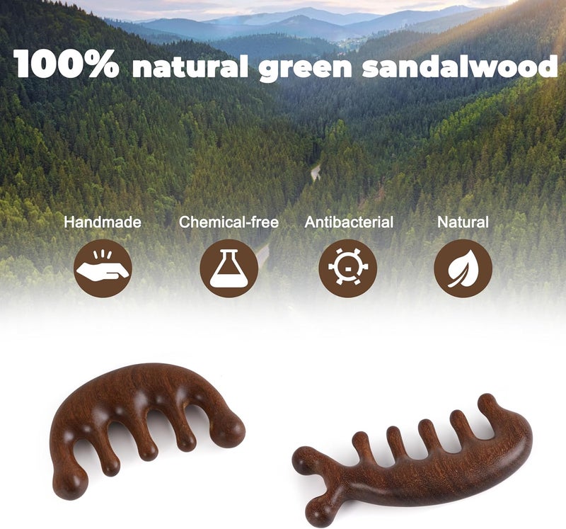 MoHern Scalp Massager Loc Comb 2 Pcs Handmade Sandalwood Wide Tooth Comb for Hair Growth Wooden Meridians Massager for Head Hand Face Shoulder Neck Breast - Image 3