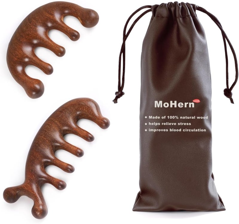 MoHern Scalp Massager Loc Comb 2 Pcs Handmade Sandalwood Wide Tooth Comb for Hair Growth Wooden Meridians Massager for Head Hand Face Shoulder Neck Breast - Image 1