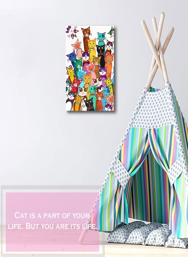 Riveda Framed Funny Colorful Cat Wall Art Cartoon Cat Canvas Print Cute Kitten Picture Poster Animals Painting Wall Decor for Bathroom Kid's Bedroom Nursery 12x16Inches - Image 3
